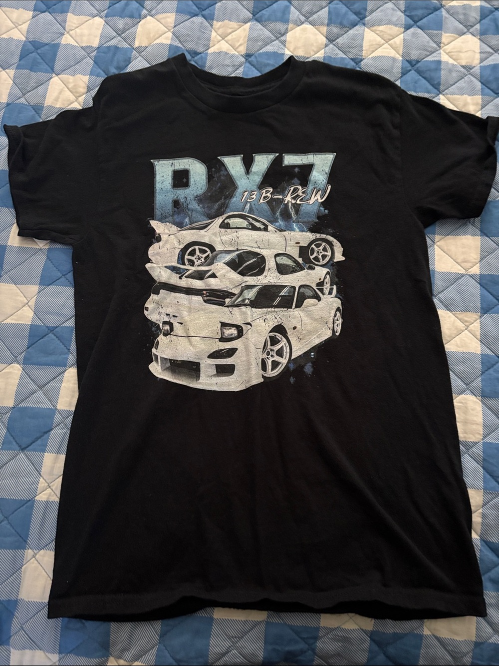Black Graphic Tee with White RX7 Car Print